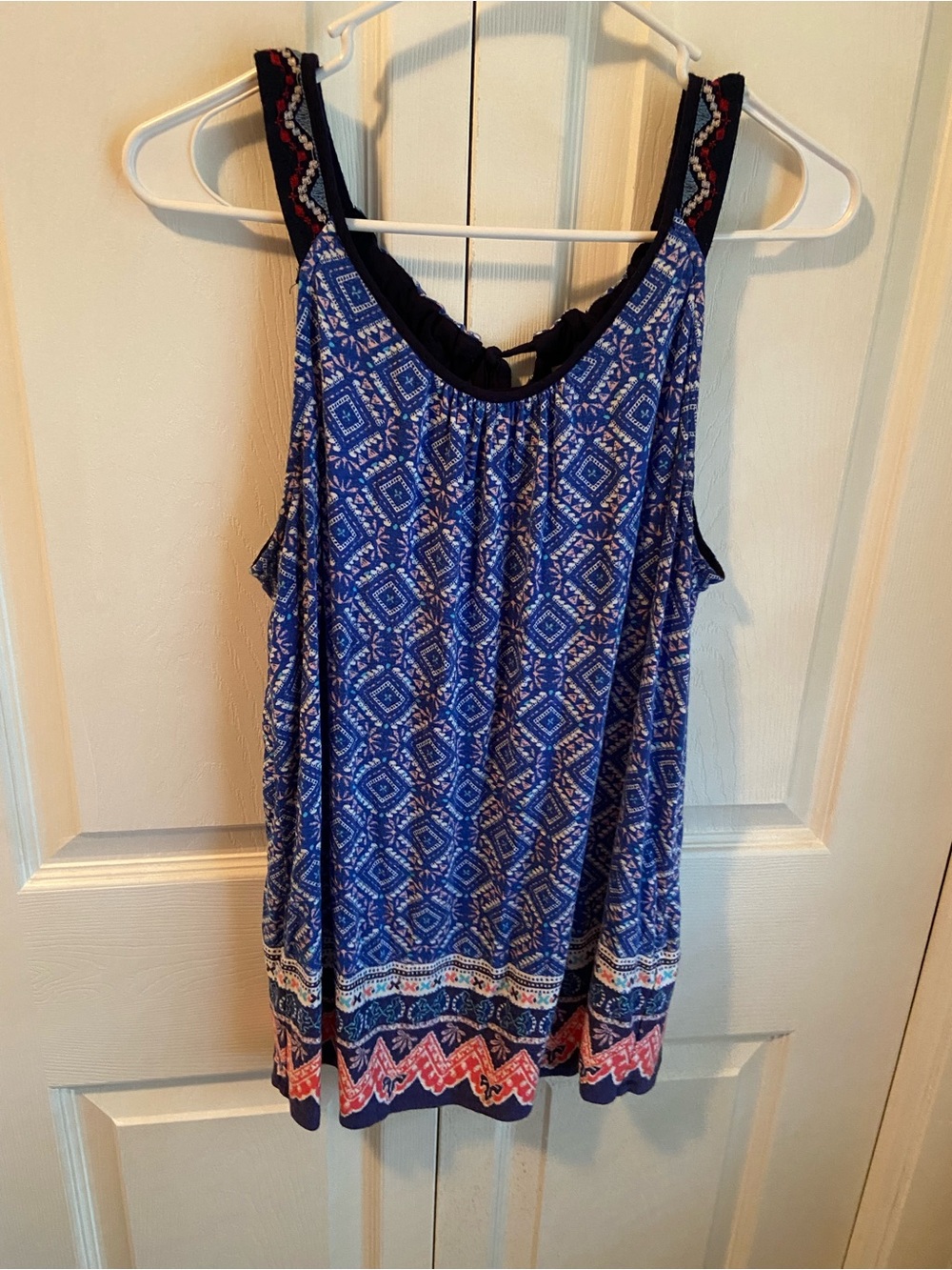 Skies Are Blue Blue Patterned Dress with Embroidered Straps
